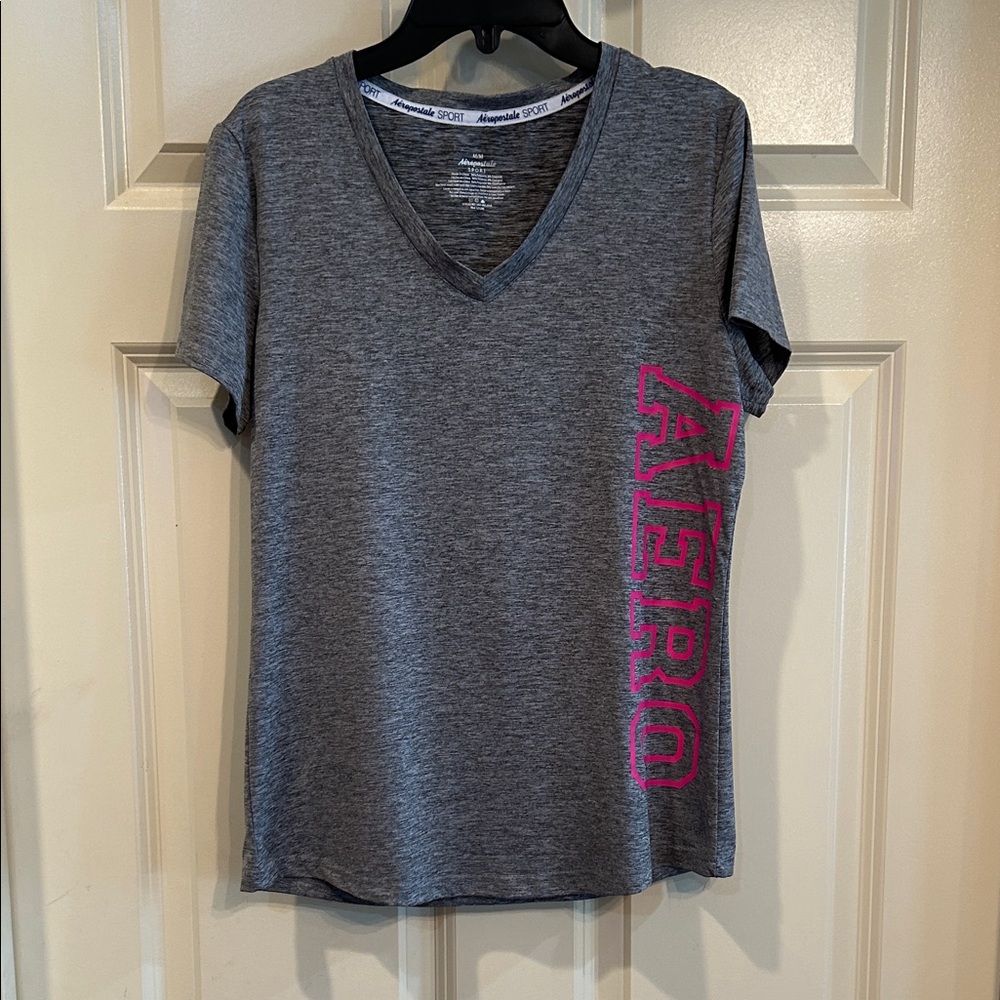Aeropostale Gray V-Neck Tee with Pink Side Logo